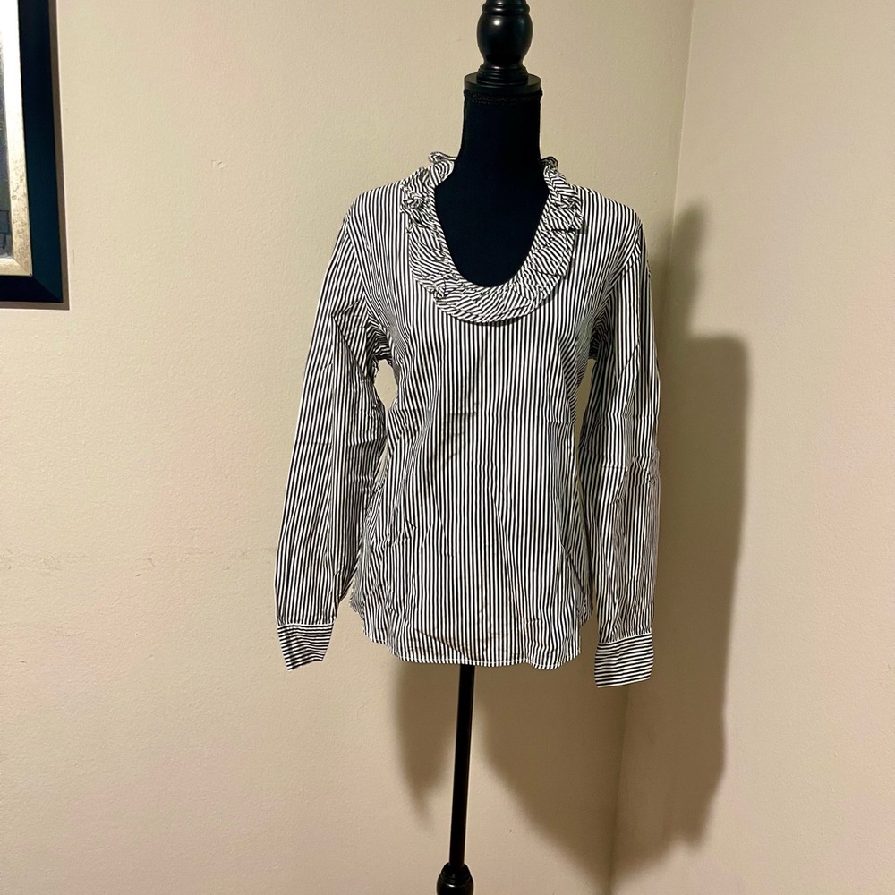 Chic frilly neckline long sleeve blouse